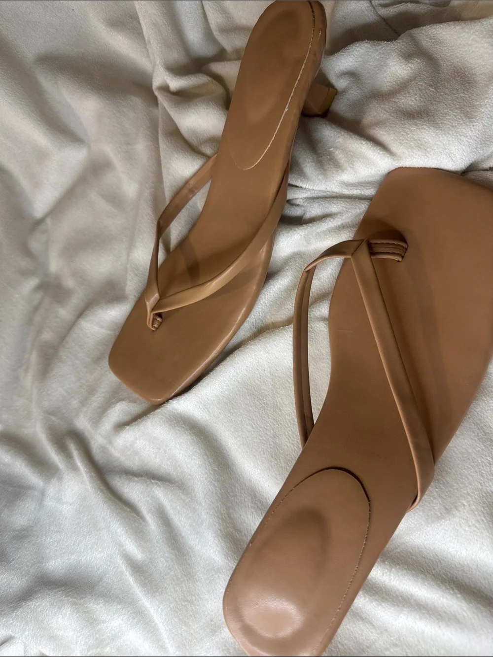 Women's Tan Mid-Heel Thong Sandals